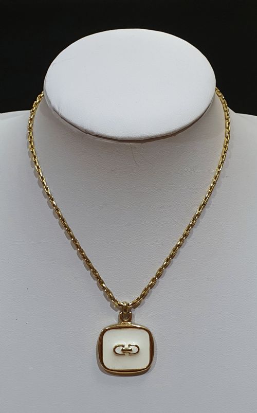 christian dior vintage cd monogram enamel pendant necklace - CATEGORY: ANTIQUE JEWELLERY - DATED 1960
