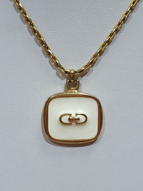 CHRISTIAN DIOR VINTAGE CD MONOGRAM ENAMEL PENDANT NECKLACE - ADDITIONAL PHOTO 1