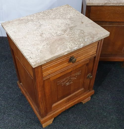 PAIR OF OAK FRENCH MARBLE TOPPED BEDSIDE CABINETS EARLY 1900S - ADDITIONAL PHOTO 6