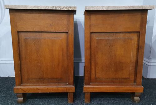 PAIR OF OAK FRENCH MARBLE TOPPED BEDSIDE CABINETS EARLY 1900S - ADDITIONAL PHOTO 3