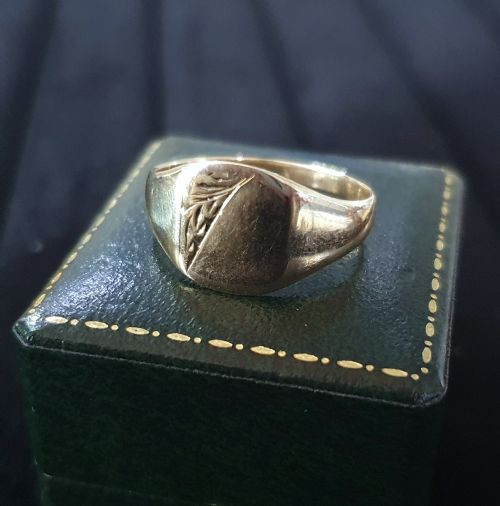 MEN'S VINTAGE 9CT GOLD SIGNET RING SIZE S T - ADDITIONAL PHOTO 6