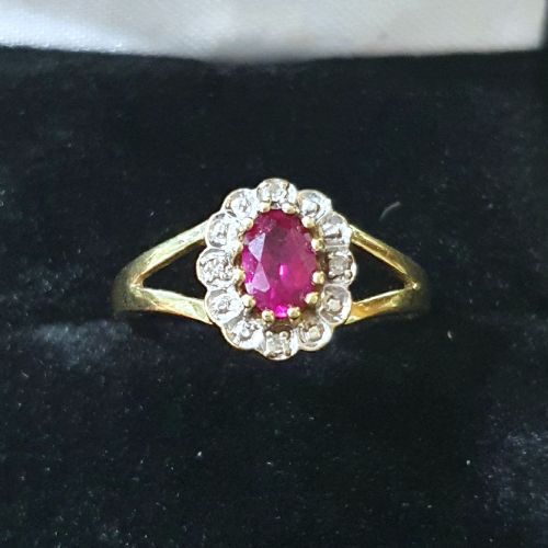 VINTAGE 193040S RUBY DIAMOND HALO 9CT GOLD RING SIZE O - ADDITIONAL PHOTO 5