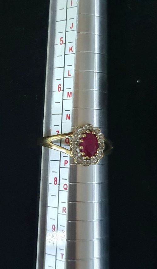 VINTAGE 193040S RUBY DIAMOND HALO 9CT GOLD RING SIZE O - ADDITIONAL PHOTO 7