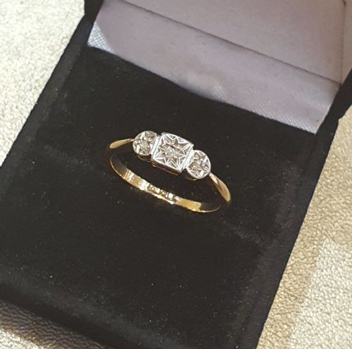 ART DECO 1920S30S GEOMETRIC PALLADIUM SET DIAMONDS 9CT GOLD RING SIZE N - ADDITIONAL PHOTO 12