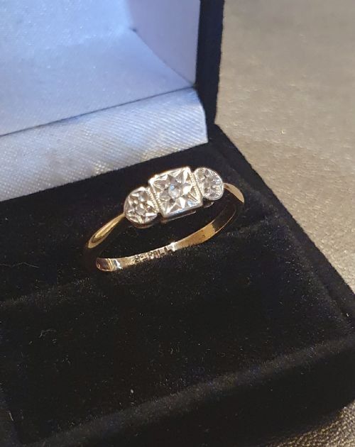 ART DECO 1920S30S GEOMETRIC PALLADIUM SET DIAMONDS 9CT GOLD RING SIZE N - ADDITIONAL PHOTO 15