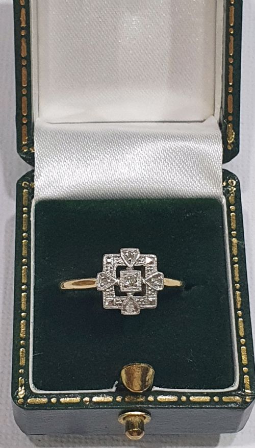 RARE ART DECO PLATINUM SET DIAMOND 9CT GOLD RING SIZE M - ADDITIONAL PHOTO 2