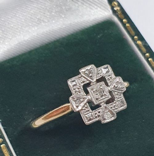 RARE ART DECO PLATINUM SET DIAMOND 9CT GOLD RING SIZE M - ADDITIONAL PHOTO 3