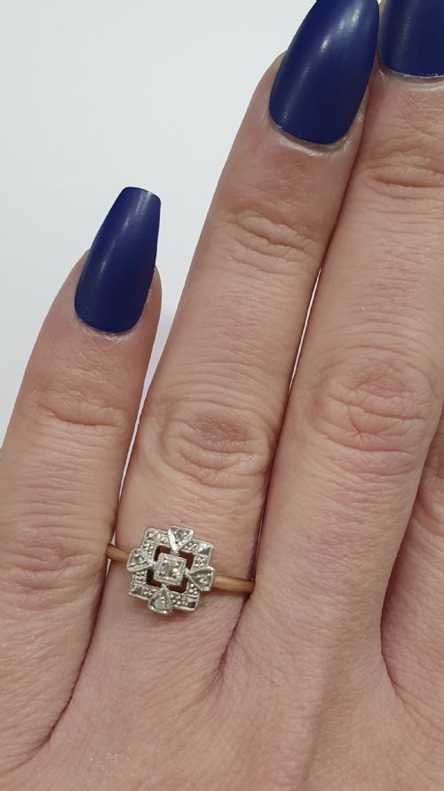 RARE ART DECO PLATINUM SET DIAMOND 9CT GOLD RING SIZE M - ADDITIONAL PHOTO 7