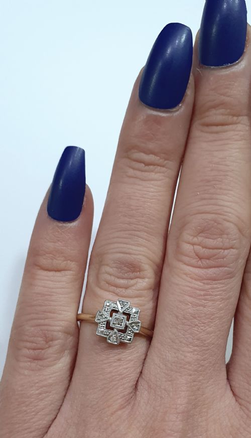 RARE ART DECO PLATINUM SET DIAMOND 9CT GOLD RING SIZE M - ADDITIONAL PHOTO 8