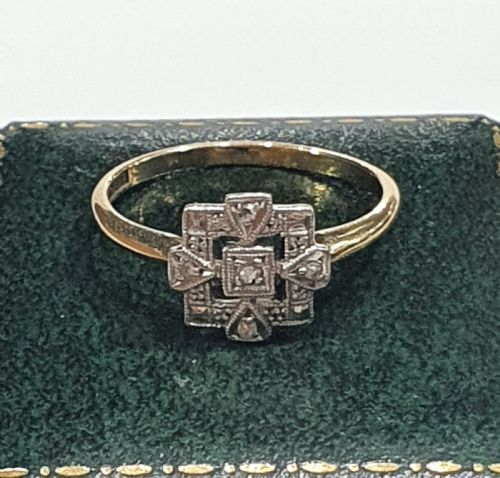 RARE ART DECO PLATINUM SET DIAMOND 9CT GOLD RING SIZE M - ADDITIONAL PHOTO 9