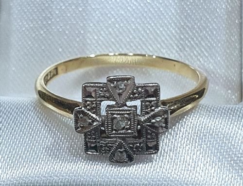 RARE ART DECO PLATINUM SET DIAMOND 9CT GOLD RING SIZE M - ADDITIONAL PHOTO 10
