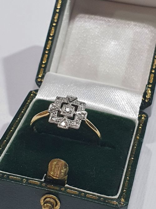 rare art deco platinum set diamond 9ct gold ring size m - CATEGORY: ANTIQUE JEWELLERY - DATED 1920