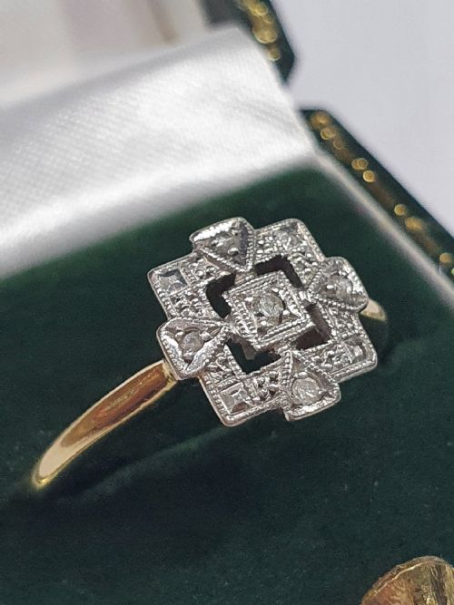 RARE ART DECO PLATINUM SET DIAMOND 9CT GOLD RING SIZE M - ADDITIONAL PHOTO 4