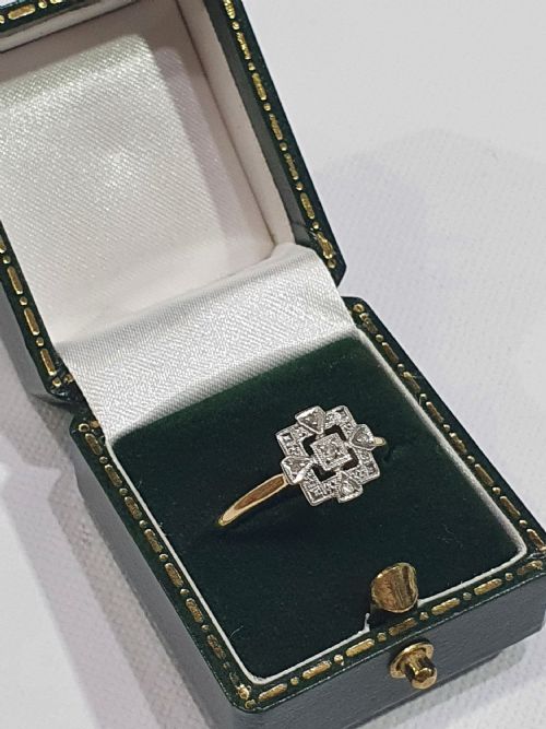 RARE ART DECO PLATINUM SET DIAMOND 9CT GOLD RING SIZE M - ADDITIONAL PHOTO 5