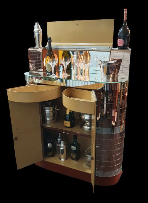 sol garson bespoke made vintage mirrored cocktail cabinet dated 1952 - CATEGORY: ANTIQUE CABINETS - DATED 1950