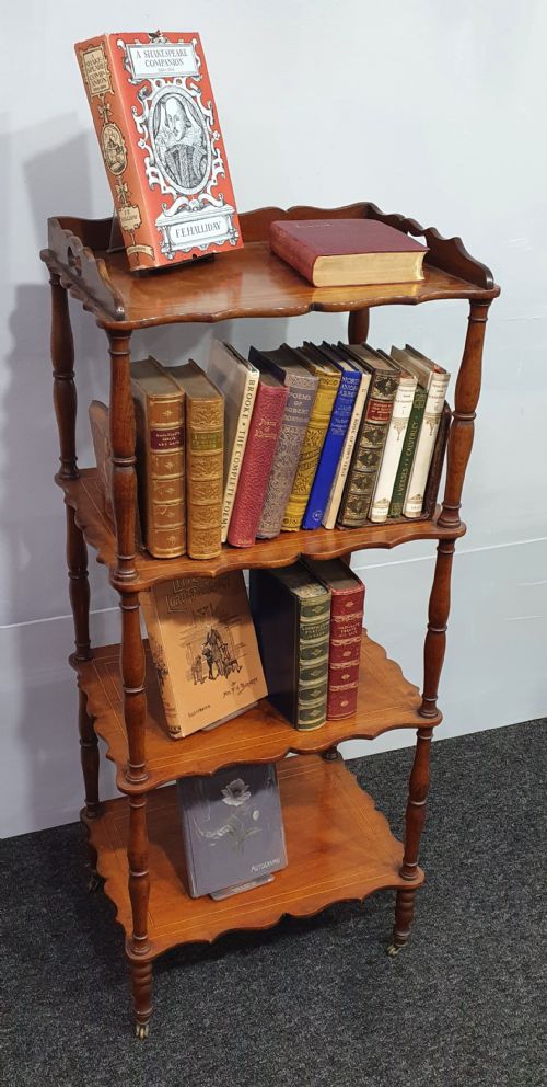 EDWARDIAN MAHOGANY WHATNOT INLAID AND WITH ORIGINAL CASTERS - ADDITIONAL PHOTO 1