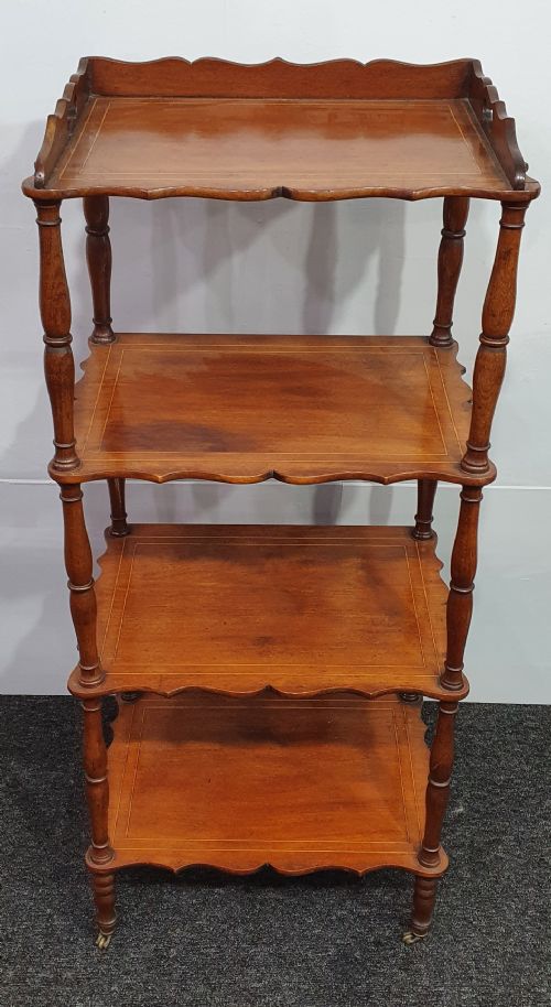 edwardian mahogany whatnot inlaid and with original casters - CATEGORY: ANTIQUE FURNITURE - DATED EDWARDIAN