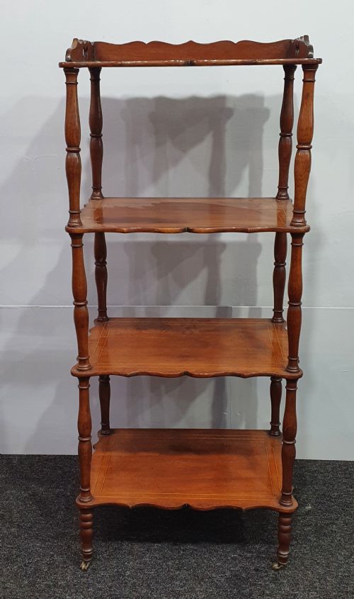 EDWARDIAN MAHOGANY WHATNOT INLAID AND WITH ORIGINAL CASTERS - ADDITIONAL PHOTO 2