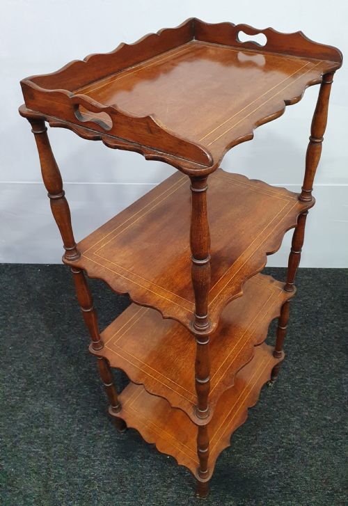 EDWARDIAN MAHOGANY WHATNOT INLAID AND WITH ORIGINAL CASTERS - ADDITIONAL PHOTO 4