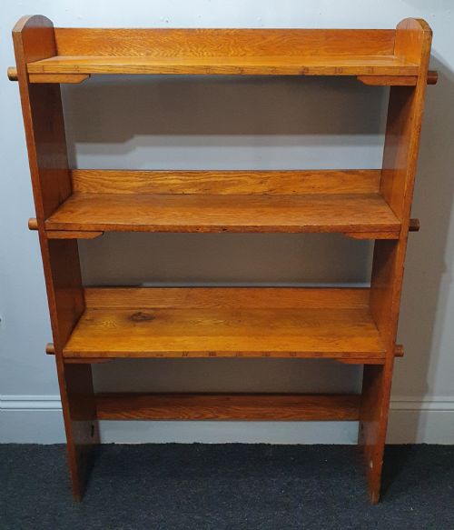 ARTS CRAFTS GOLDEN OAK LARGE BOOKSHELVES WITH PEG FIXING OF SHELVES C1910 - ADDITIONAL PHOTO 2