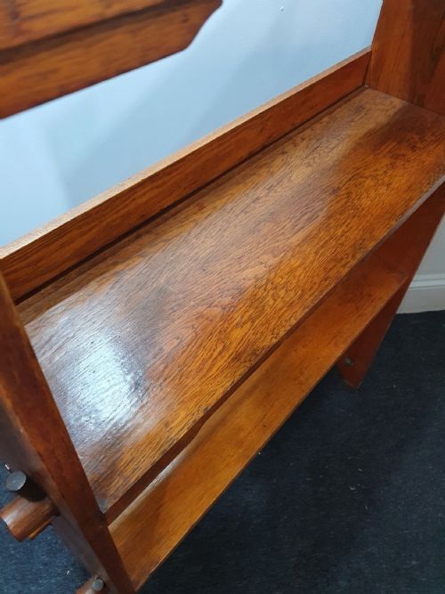ARTS CRAFTS GOLDEN OAK LARGE BOOKSHELVES WITH PEG FIXING OF SHELVES C1910 - ADDITIONAL PHOTO 5