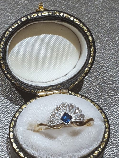 ART DECO SAPPHIRE DIAMOND PLATINUM 18CT GOLD FAN RING SIZE L - ADDITIONAL PHOTO 6