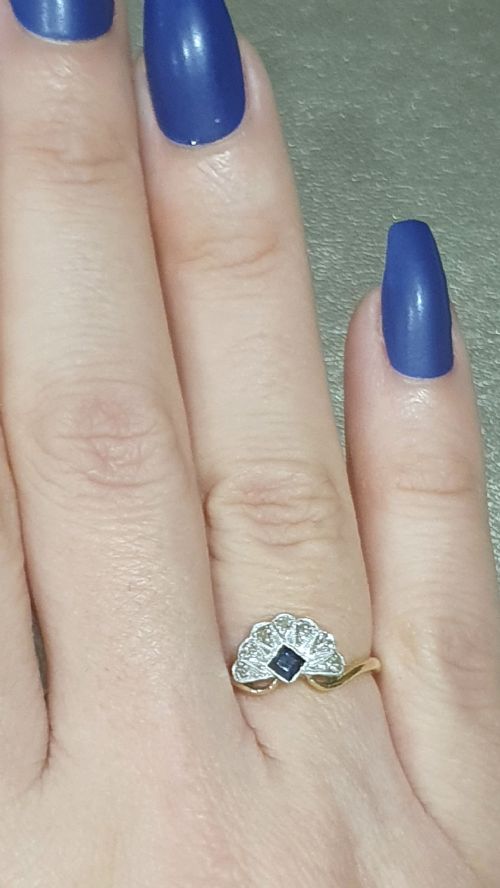 ART DECO SAPPHIRE DIAMOND PLATINUM 18CT GOLD FAN RING SIZE L - ADDITIONAL PHOTO 8
