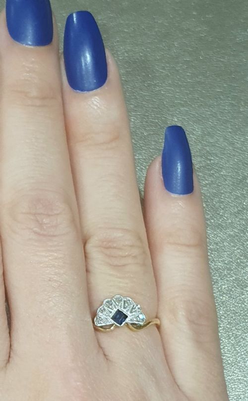 ART DECO SAPPHIRE DIAMOND PLATINUM 18CT GOLD FAN RING SIZE L - ADDITIONAL PHOTO 10