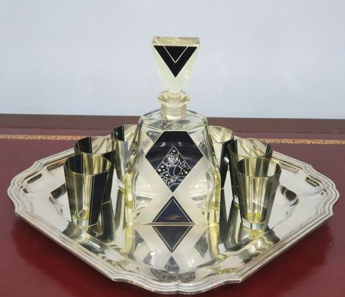 karl palda orignal art deco decanter set with six shot glasses c1930 - CATEGORY: ANTIQUE GLASS - DATED 1930