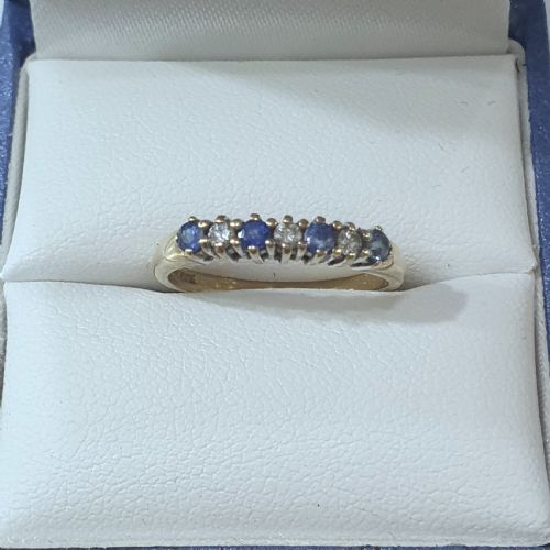 VINTAGE CEYLON SAPPHIRE DIAMOND 9CT HALF ETERNITY RING SIZE M - ADDITIONAL PHOTO 10