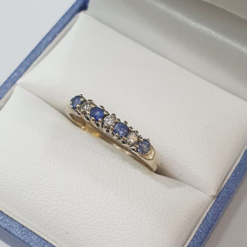 VINTAGE CEYLON SAPPHIRE DIAMOND 9CT HALF ETERNITY RING SIZE M - ADDITIONAL PHOTO 1