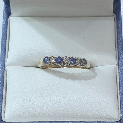 vintage ceylon sapphire diamond 9ct half eternity ring size m - CATEGORY: ANTIQUE JEWELLERY - DATED 1960