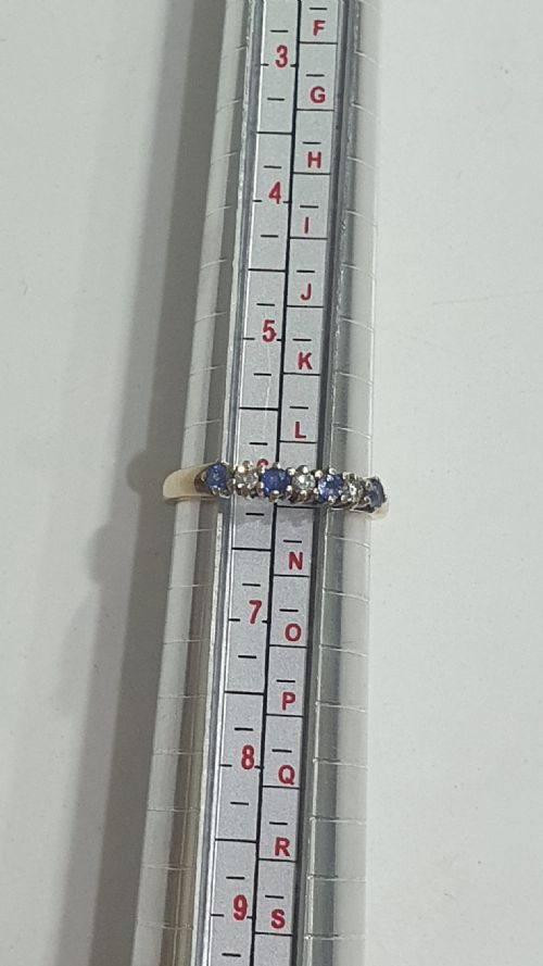 VINTAGE CEYLON SAPPHIRE DIAMOND 9CT HALF ETERNITY RING SIZE M - ADDITIONAL PHOTO 6