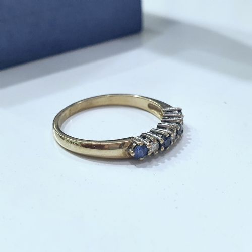 VINTAGE CEYLON SAPPHIRE DIAMOND 9CT HALF ETERNITY RING SIZE M - ADDITIONAL PHOTO 7