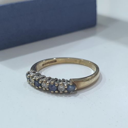 VINTAGE CEYLON SAPPHIRE DIAMOND 9CT HALF ETERNITY RING SIZE M - ADDITIONAL PHOTO 8