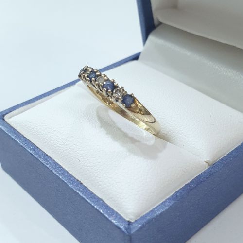 VINTAGE CEYLON SAPPHIRE DIAMOND 9CT HALF ETERNITY RING SIZE M - ADDITIONAL PHOTO 9