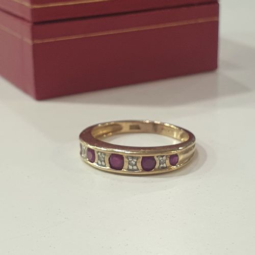 VINTAGE RUBY ILLUSION SET DIAMOND HALF ETERNITY RING SIZE L - ADDITIONAL PHOTO 1