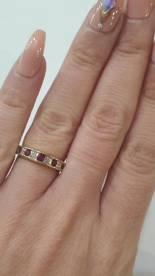 VINTAGE RUBY ILLUSION SET DIAMOND HALF ETERNITY RING SIZE L - ADDITIONAL PHOTO 2