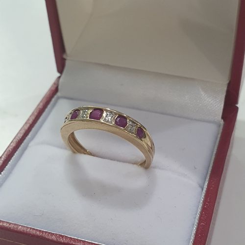 VINTAGE RUBY ILLUSION SET DIAMOND HALF ETERNITY RING SIZE L - ADDITIONAL PHOTO 5
