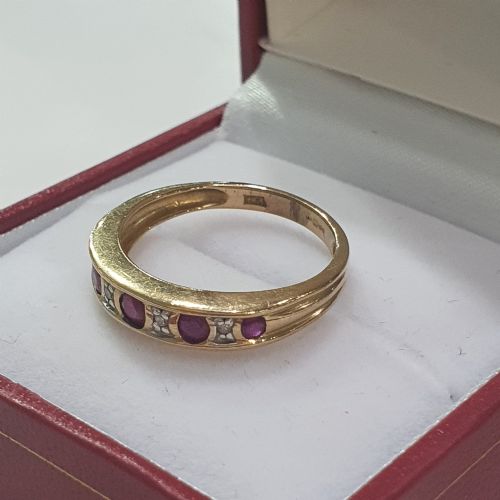 VINTAGE RUBY ILLUSION SET DIAMOND HALF ETERNITY RING SIZE L - ADDITIONAL PHOTO 6