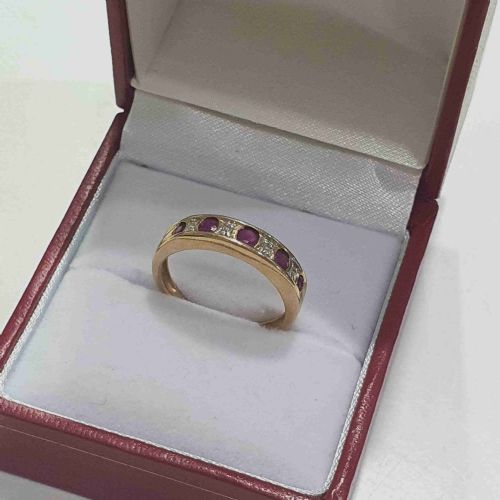 VINTAGE RUBY ILLUSION SET DIAMOND HALF ETERNITY RING SIZE L - ADDITIONAL PHOTO 7