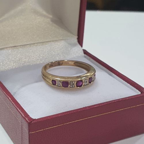 VINTAGE RUBY ILLUSION SET DIAMOND HALF ETERNITY RING SIZE L - ADDITIONAL PHOTO 8