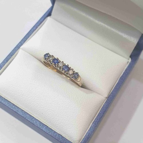 VINTAGE CEYLON SAPPHIRE DIAMOND 9CT HALF ETERNITY RING SIZE M - ADDITIONAL PHOTO 13