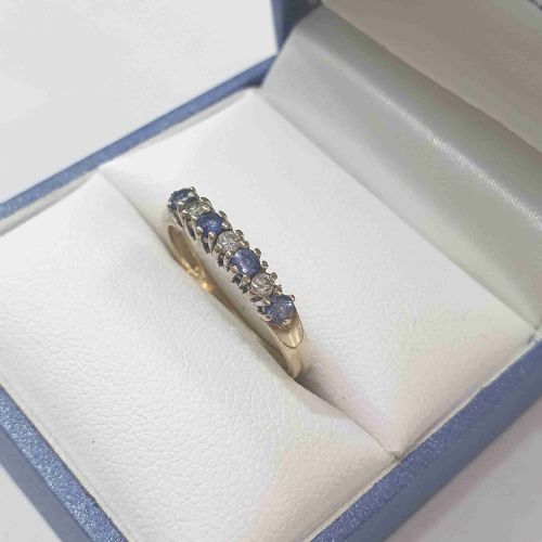 VINTAGE CEYLON SAPPHIRE DIAMOND 9CT HALF ETERNITY RING SIZE M - ADDITIONAL PHOTO 11