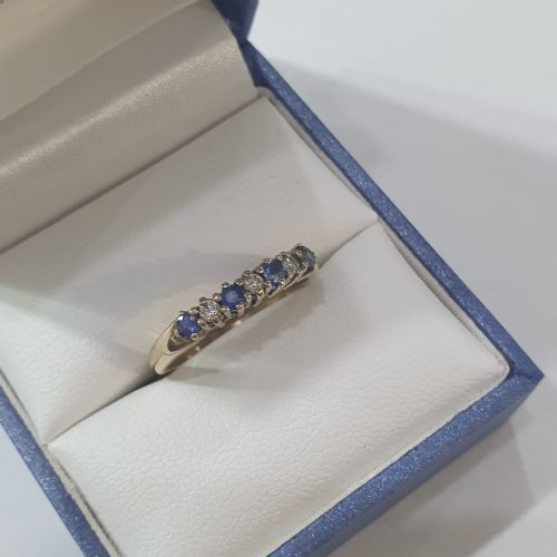 VINTAGE CEYLON SAPPHIRE DIAMOND 9CT HALF ETERNITY RING SIZE M - ADDITIONAL PHOTO 12