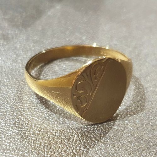 VINTAGE OVAL GOLD MEN'S SIGNET RING SIZE T - ADDITIONAL PHOTO 1
