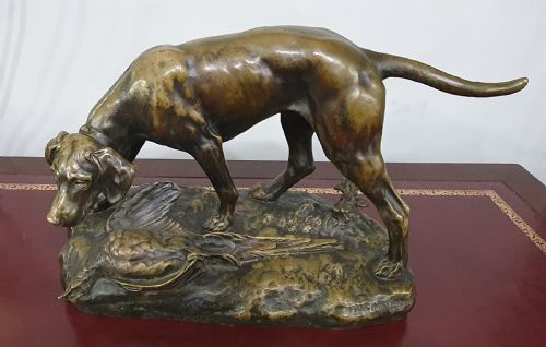 Jules-edmond Masson, French Bronze Hunting Dog C.1900