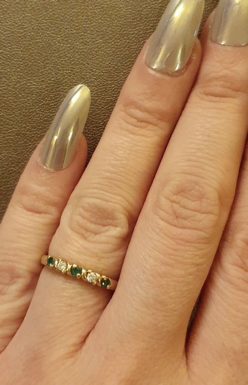 VINTAGE EMERALD DIAMOND 9CT GOLD HALF ETERNITY RING SIZE M - ADDITIONAL PHOTO 5