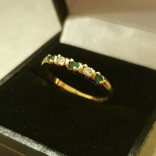 VINTAGE EMERALD DIAMOND 9CT GOLD HALF ETERNITY RING SIZE M - ADDITIONAL PHOTO 8