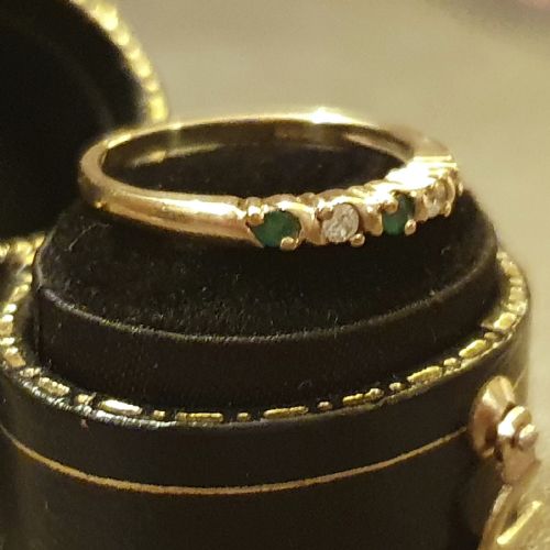 VINTAGE EMERALD DIAMOND 9CT GOLD HALF ETERNITY RING SIZE M - ADDITIONAL PHOTO 9